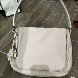 G.I.L.I. Cream Shoulder Bag with Flap Closure and Tassel